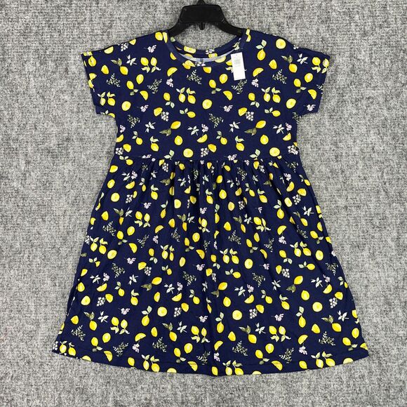 Old‎ Navy Dress Girls Extra Large Blue Swing Jersey-Knit Floral Short Sleeve - Picture 1 of 10